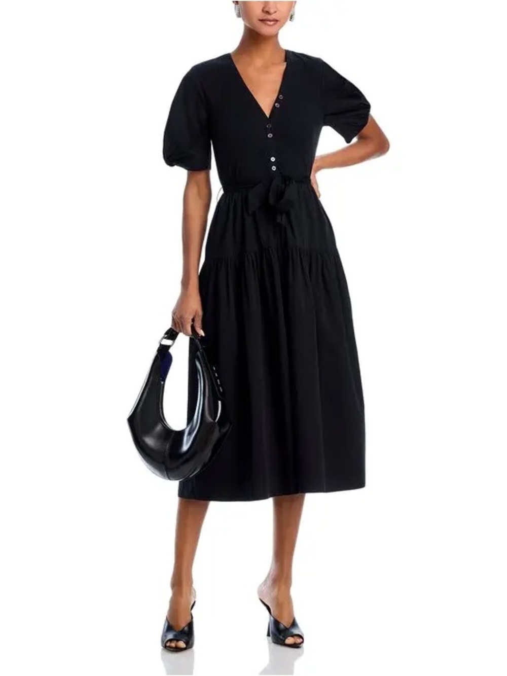 $375 NWT Derek Lam 10 Crosby Natalia Black Mixed Media Dress Sz L